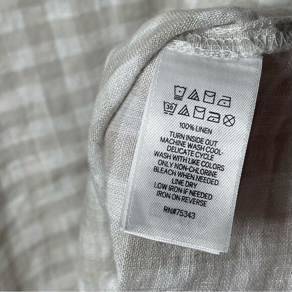 Cynthia Rowley Linen Beige White Gingham Plaid Pull Over Dress Womens Size S - Picture 8 of 8